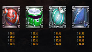 Dragons Glow Hold and Win Paytable