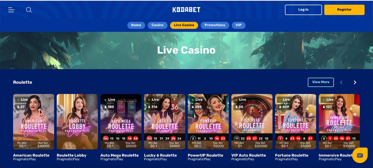 KodaBet Casino Live Games