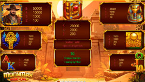 MonyMax Book Hunt Paytable