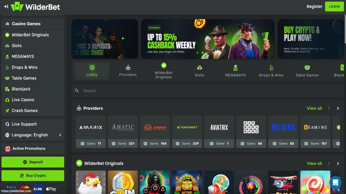 Wilderbet Casino Main Page