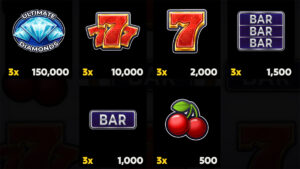 Ultimate Diamonds – Diamond Treasures Paytable