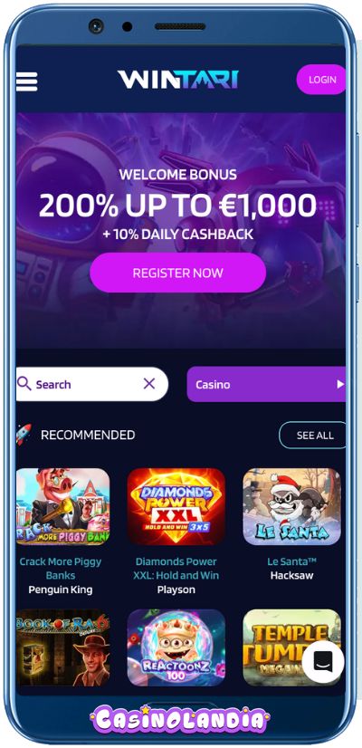 Wintari Casino Mobile App Shot