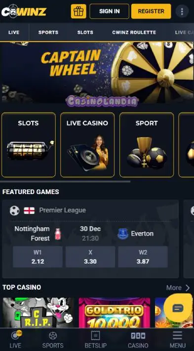 CWinz Casino Mobile View