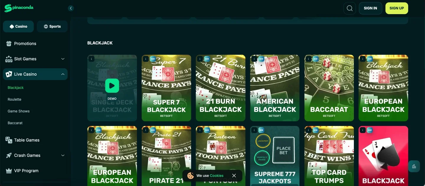 Spinaconda Casino Live