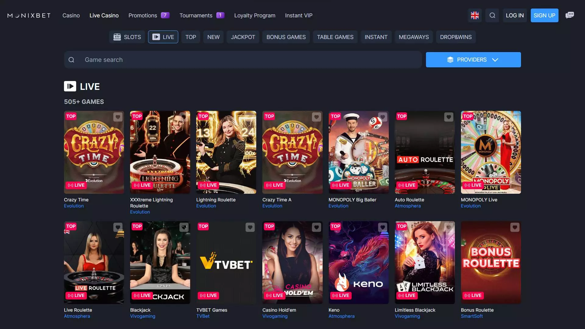 Monixbet Casino Live Casino