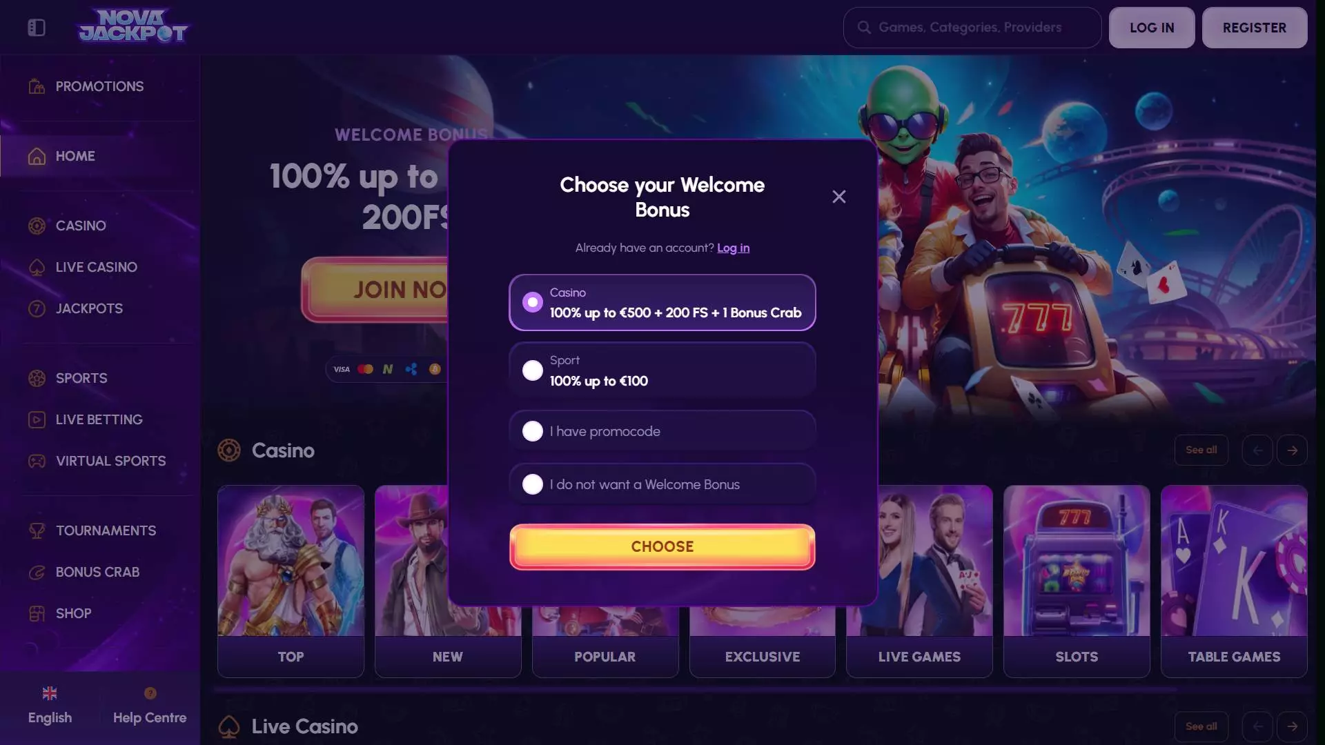 NovaJackpot Casino Registration