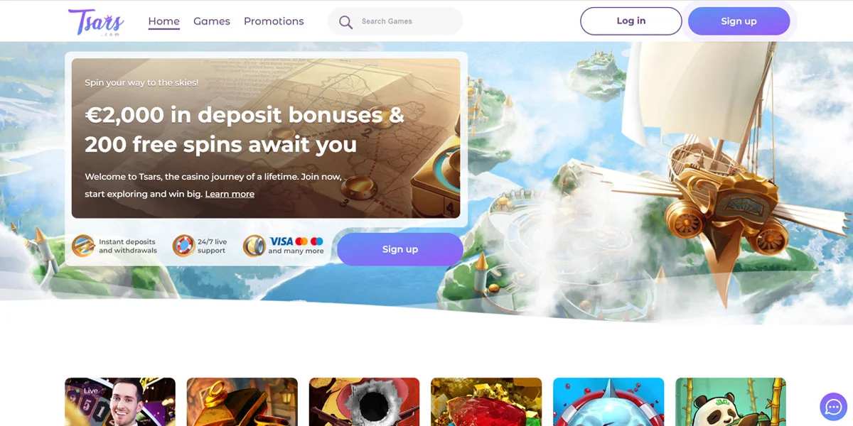 Tsars Casino Home Screen