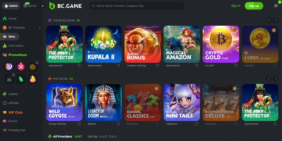 BC.Game Casino Slots Section