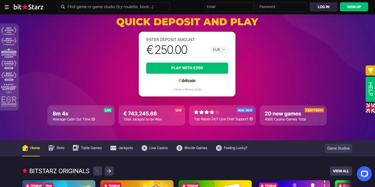 Bitstarz Casino Home Screen