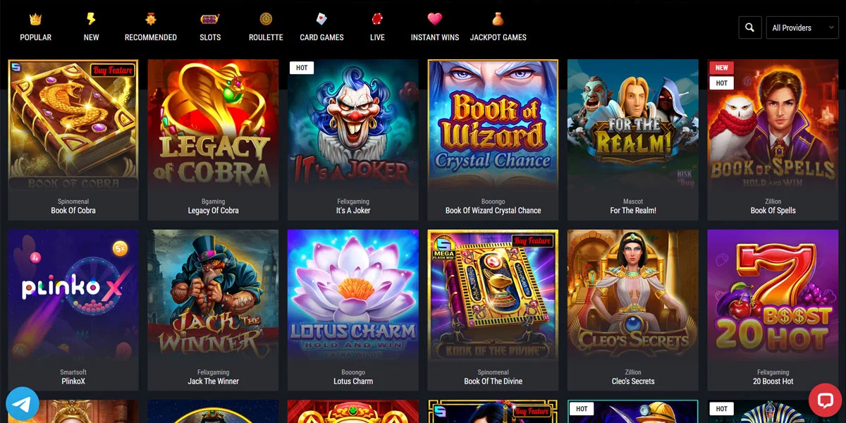 Cobra Casino Slots Section