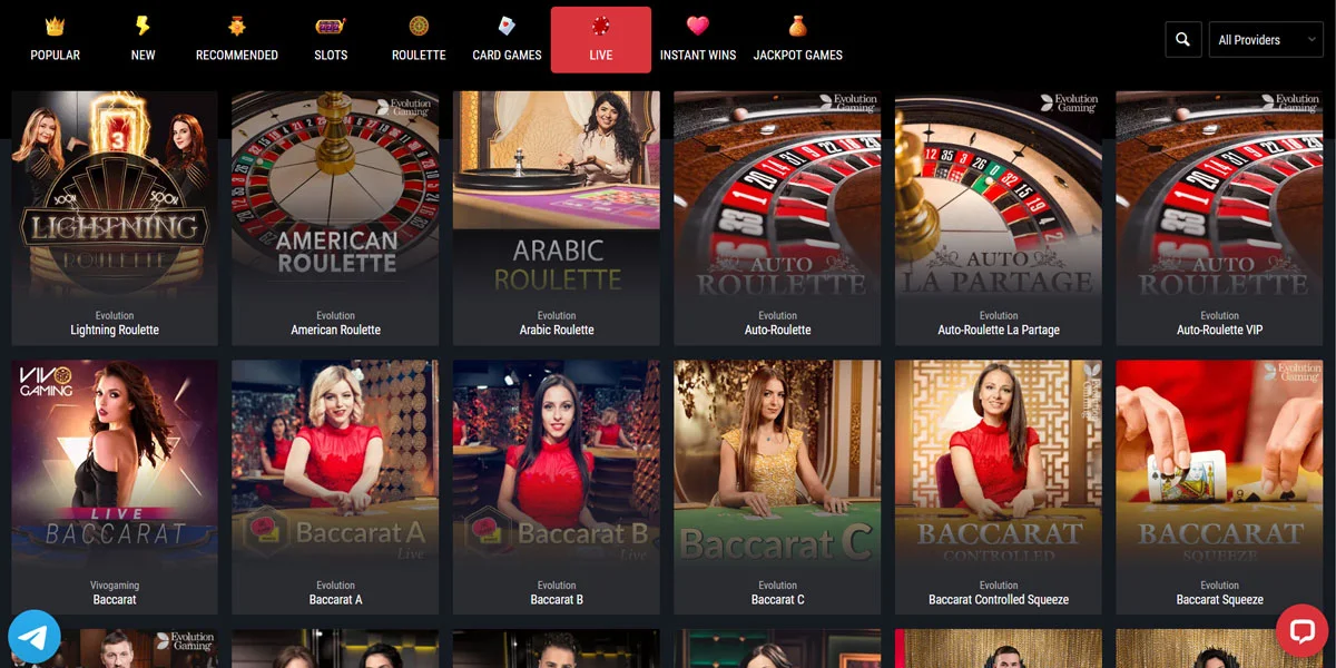 Cobra Casino Live Section