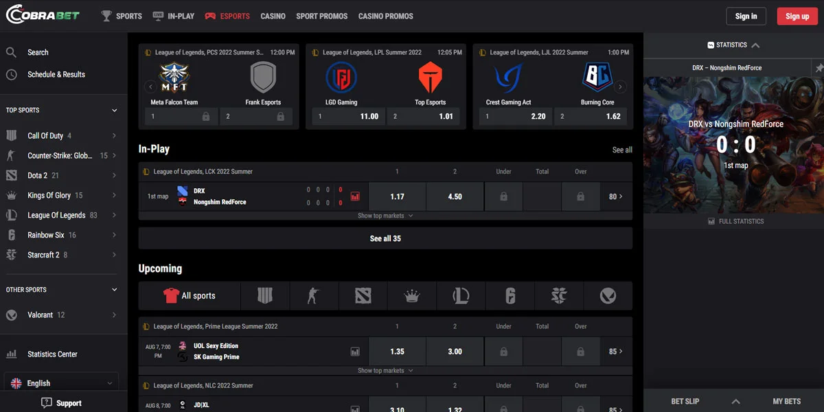Cobra Casino e-Sports Version