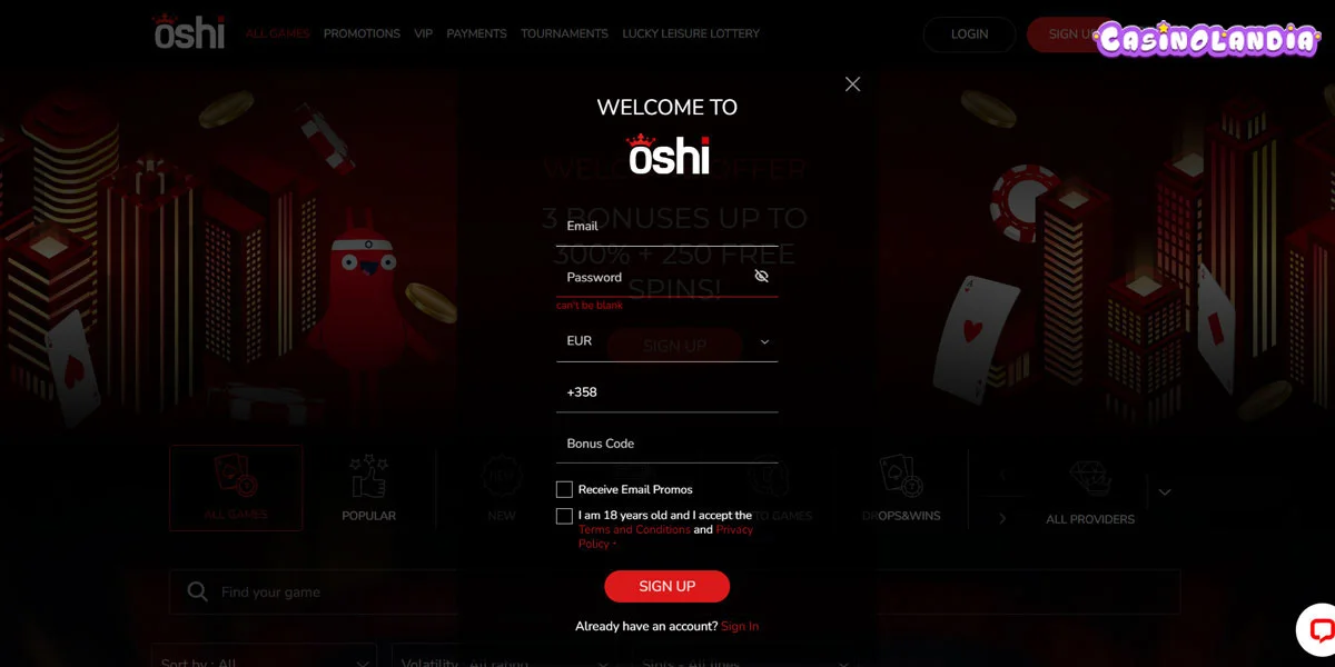 Oshi Casino Registration