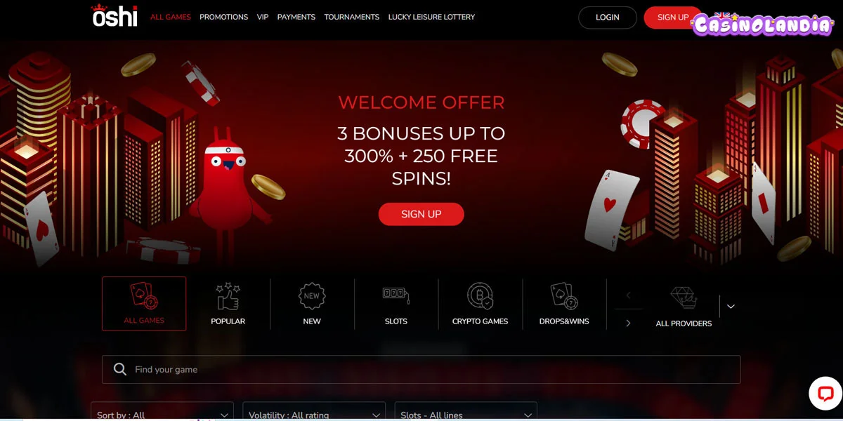 Oshi Casino Welcome Screen