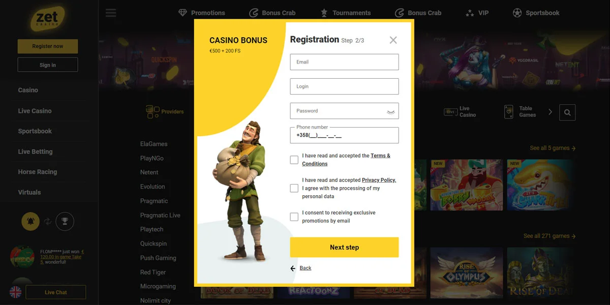 Zet Casino Registration