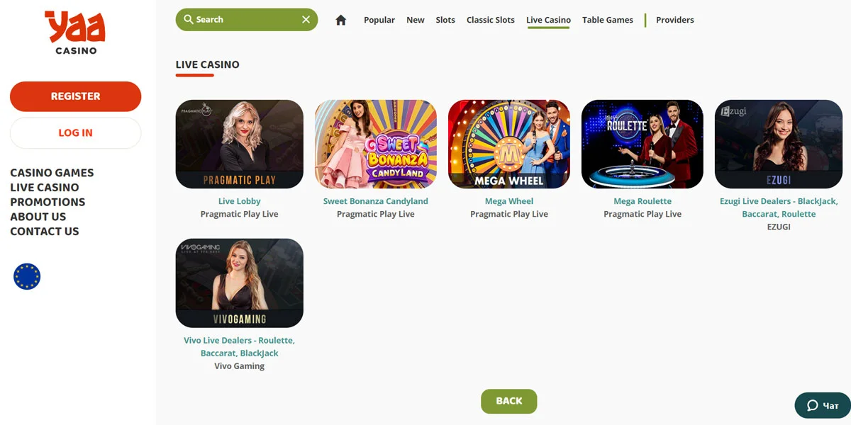 Yaa Casino Live Section
