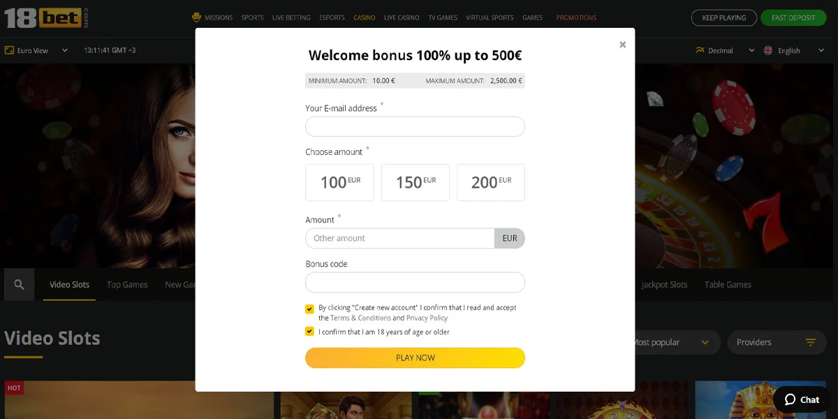 18bet Casino Registration