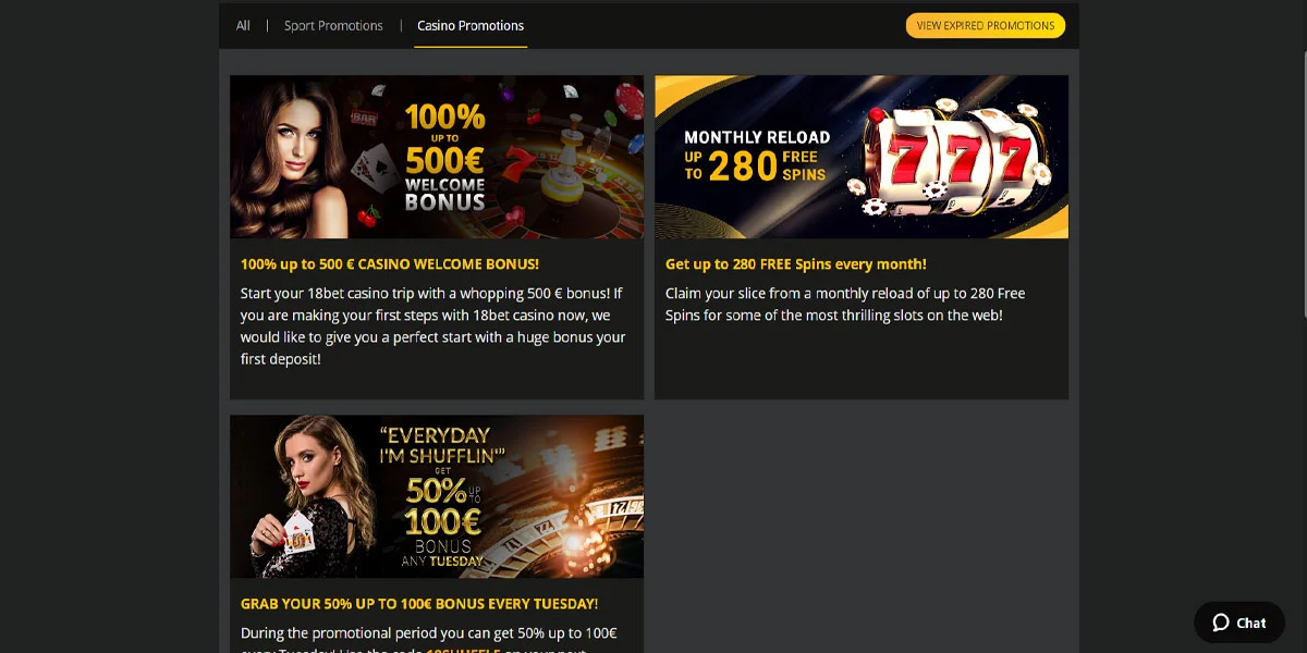 18bet Casino Promotions