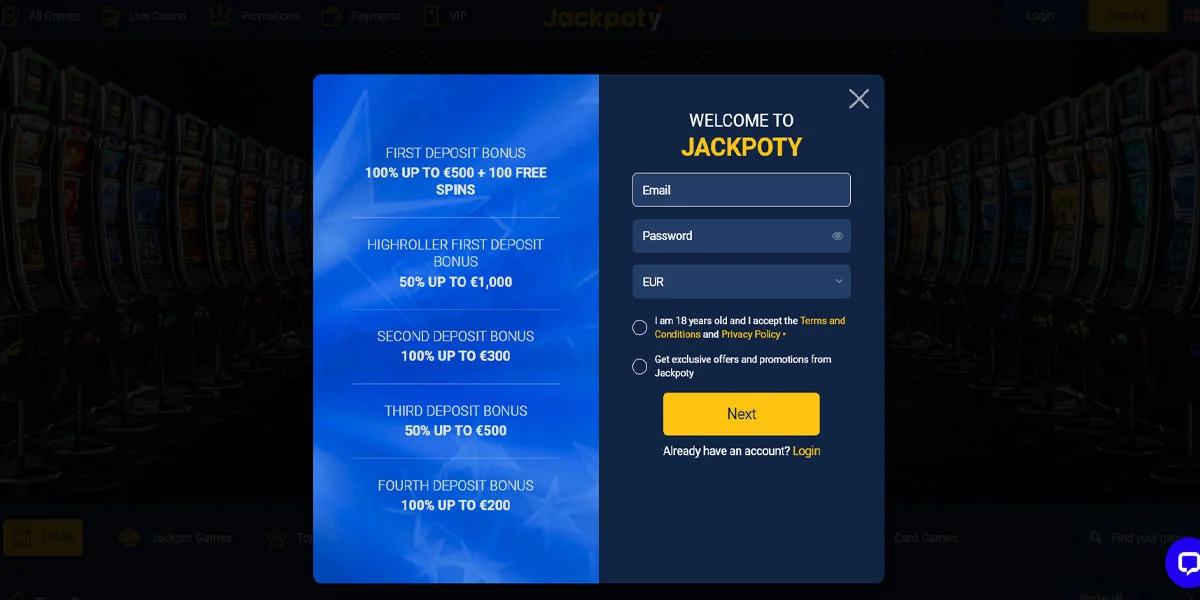 Jackpoty Casino Registration