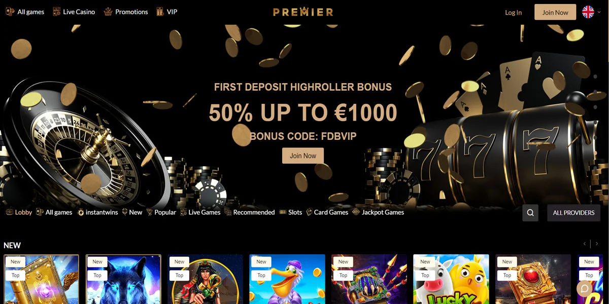 Premier Casino Home Screen