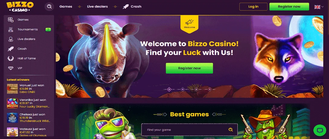 Bizzo Casino Home Screen