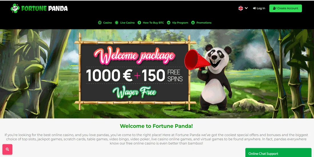 Fortune Panda Casino Home Screen