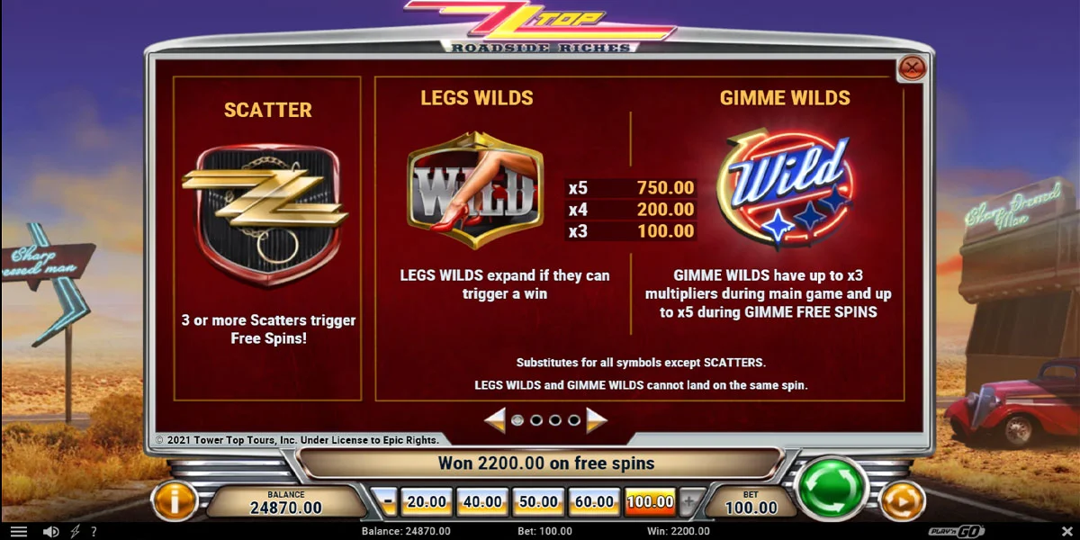 ZZ Top Roadside Riches Slot Features