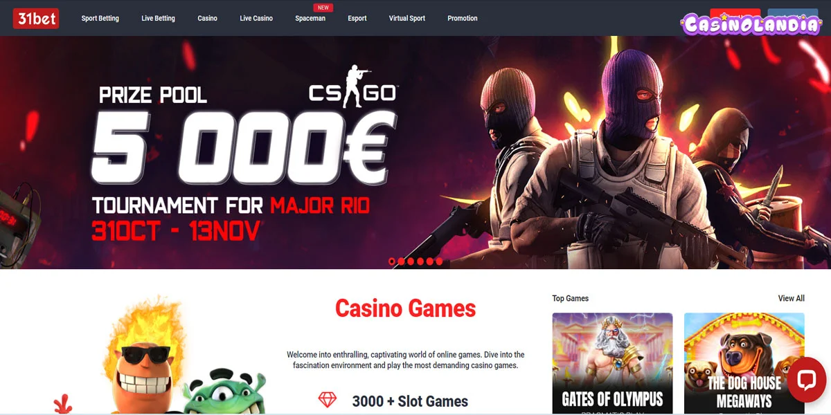 31Bet Casino Home Screen