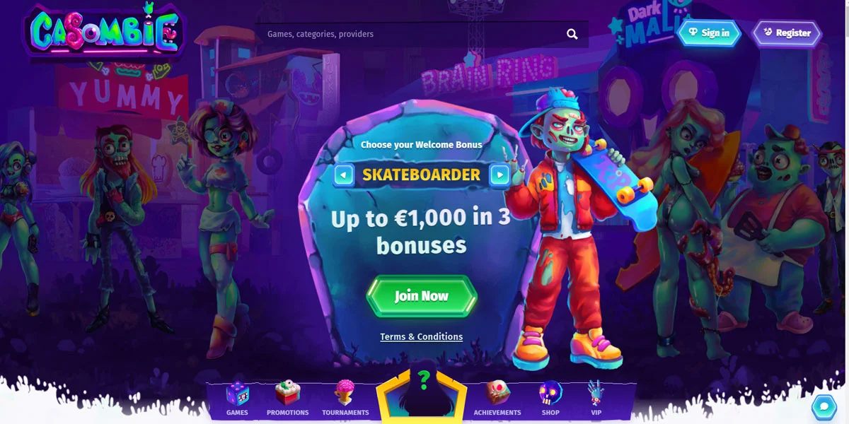 Casombie Casino Home Screen