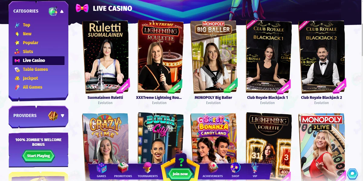 Casombie Casino Live Section