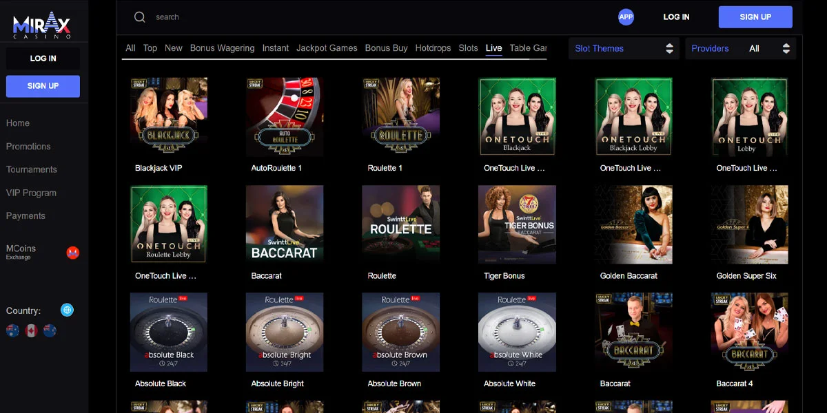 Mirax Casino Live Casino Section