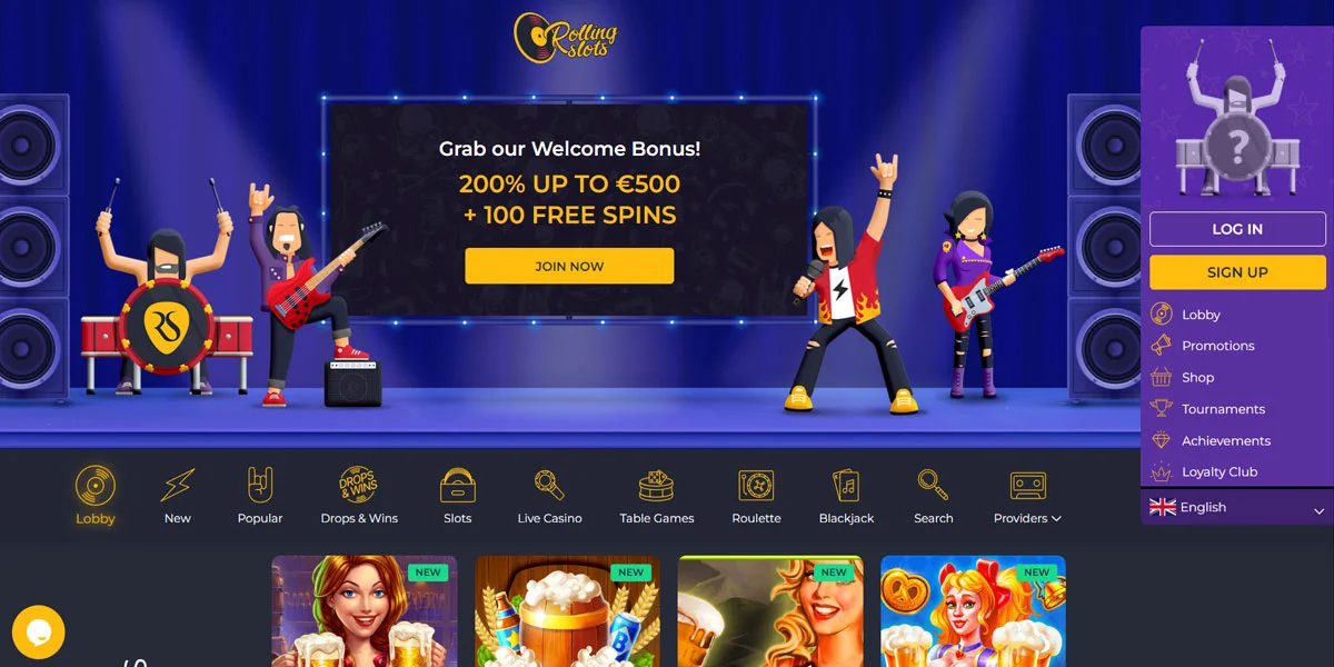 RollingSlots Casino Home Screen