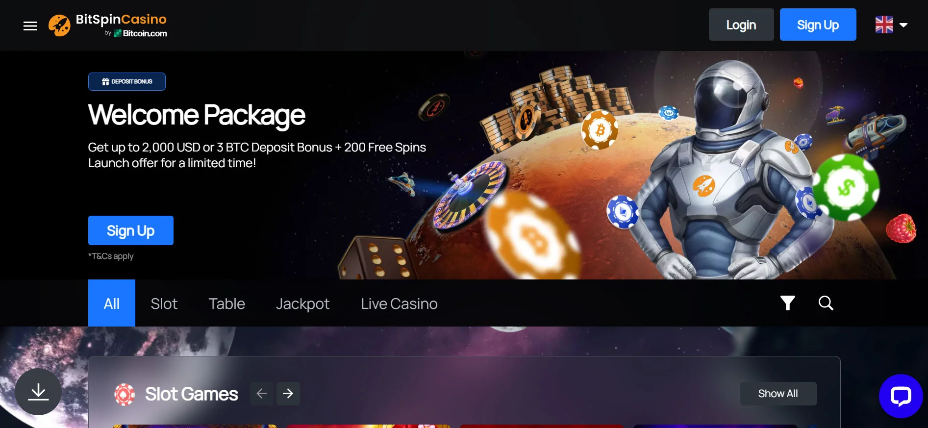 BitSpin Casino Home Screen