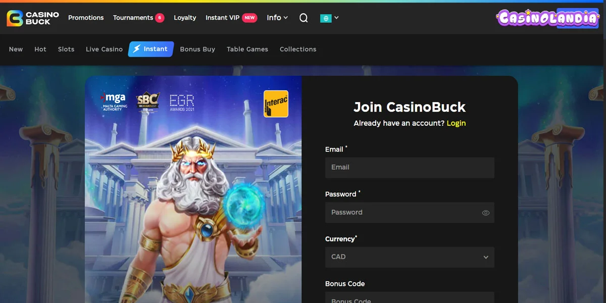 CasinoBuck Home Screen