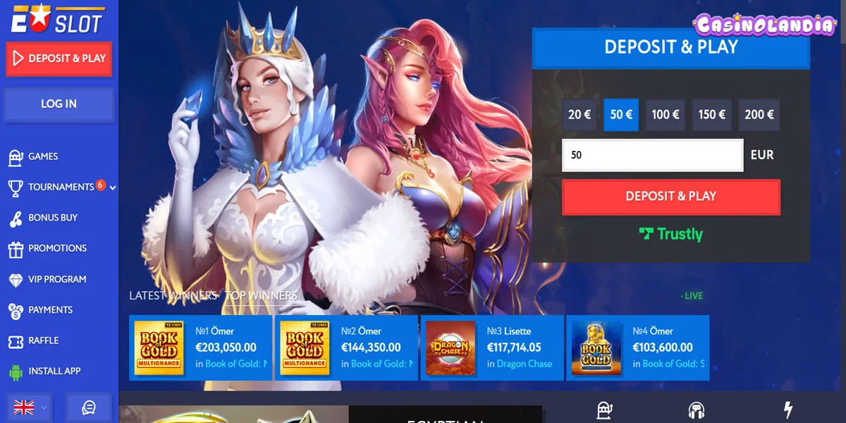 EUslot Casino Home Screen