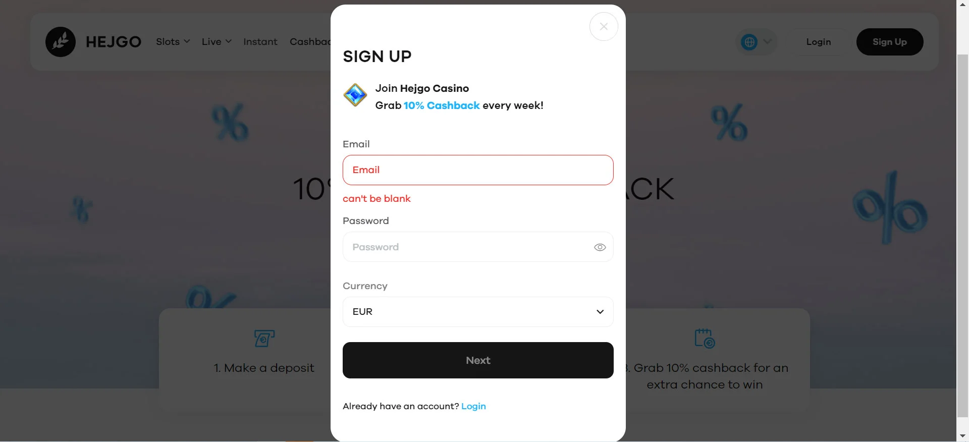 Hejgo Casino Registration