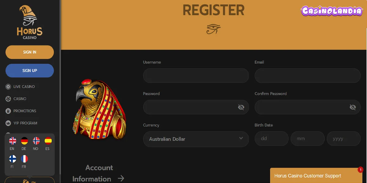 Horus Casino Registration