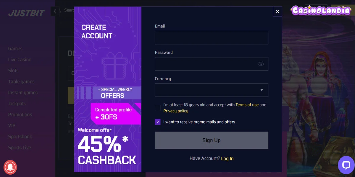JustBit.io Casino Registration
