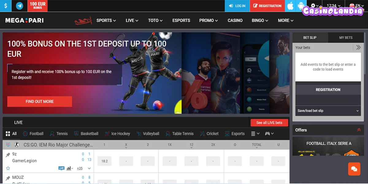 Megapari Casino Home Screen
