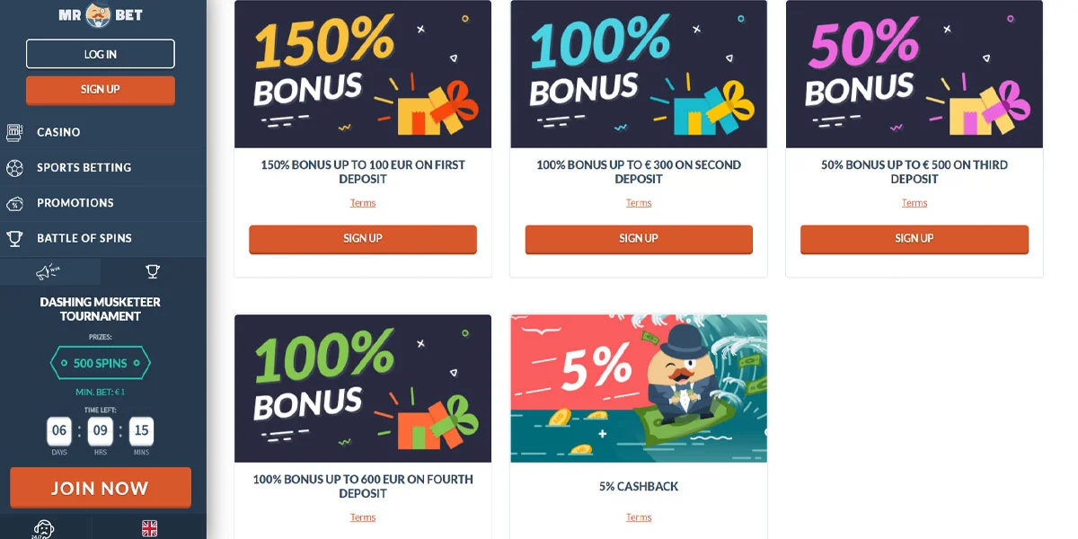 MrBet Casino Bonuses and Promotions