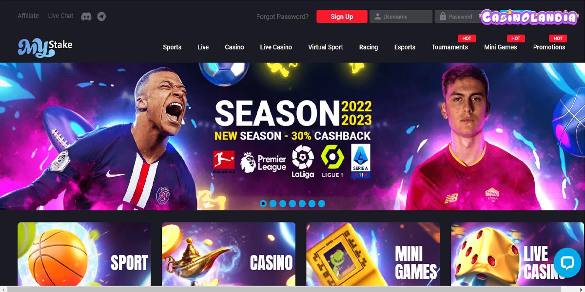 MyStake Casino Home Screen