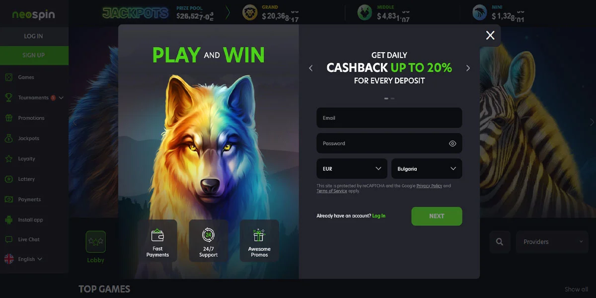 Neospin Casino Registration Form