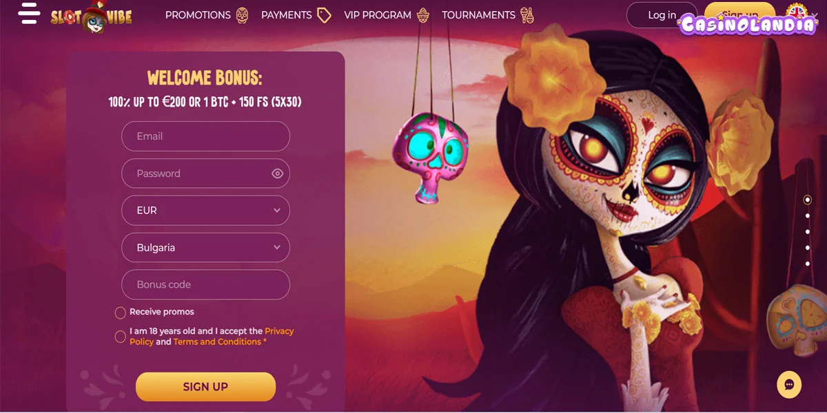 SlotVibe Casino Home Screen