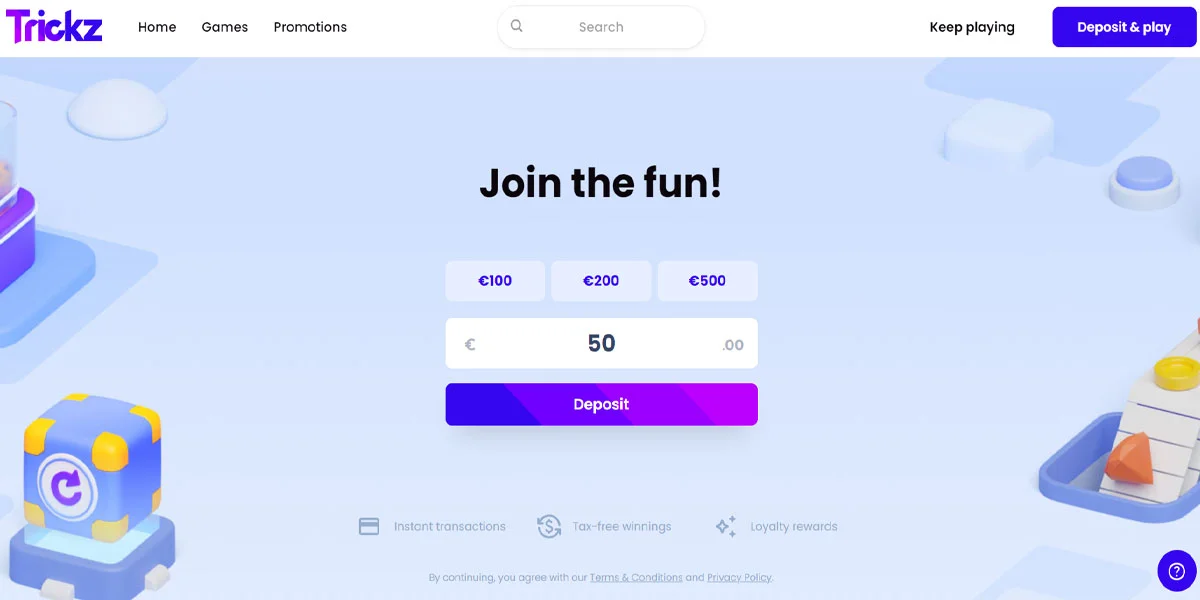 Trickz Casino Home Screen