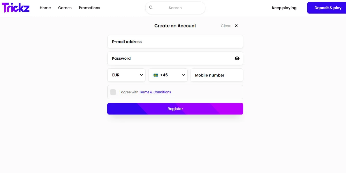 Trickz Casino Registration