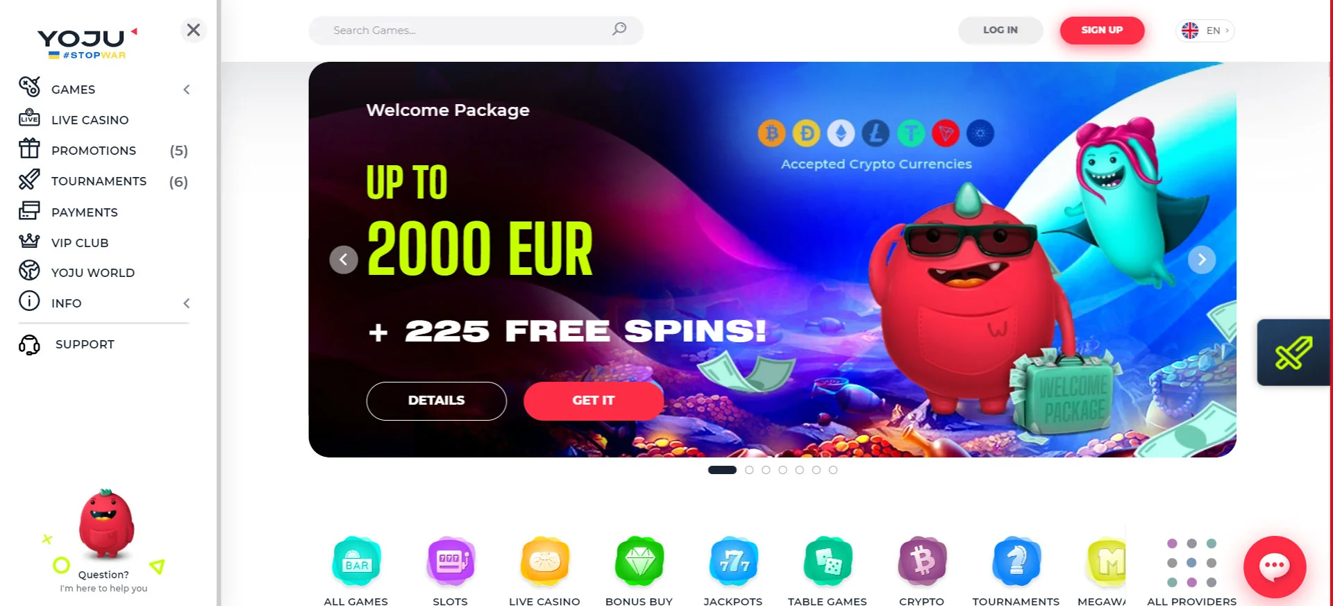 Yoju Casino Home Screen