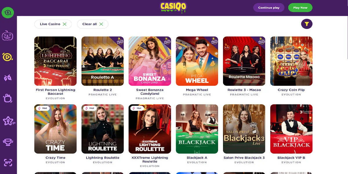 CasiQo Casino Live Casino Section