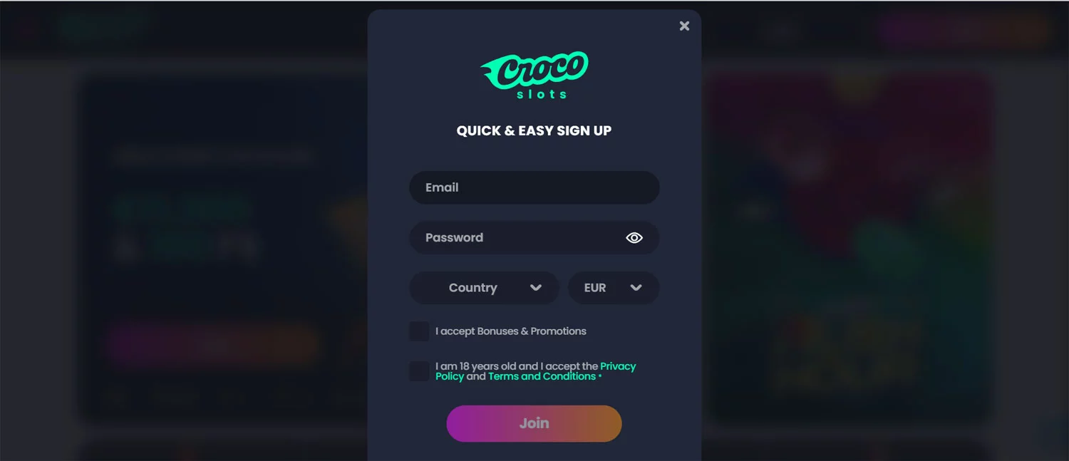 Crocoslots Casino Registration