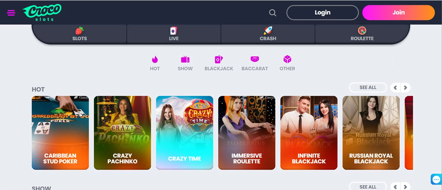 Crocoslots Casino Live Games