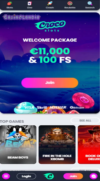 Crocoslots Casino Mobile View